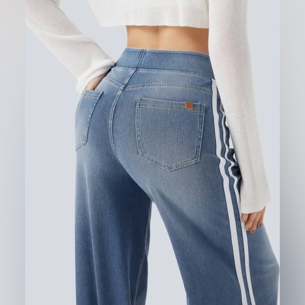 Halara Halara Flex High Waisted Stripe Wide Leg Jeans with Pockets (read desp) - Picture 2 of 6